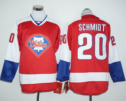 Phillies #20 Mike Schmidt Red Long Sleeve Stitched MLB Jersey